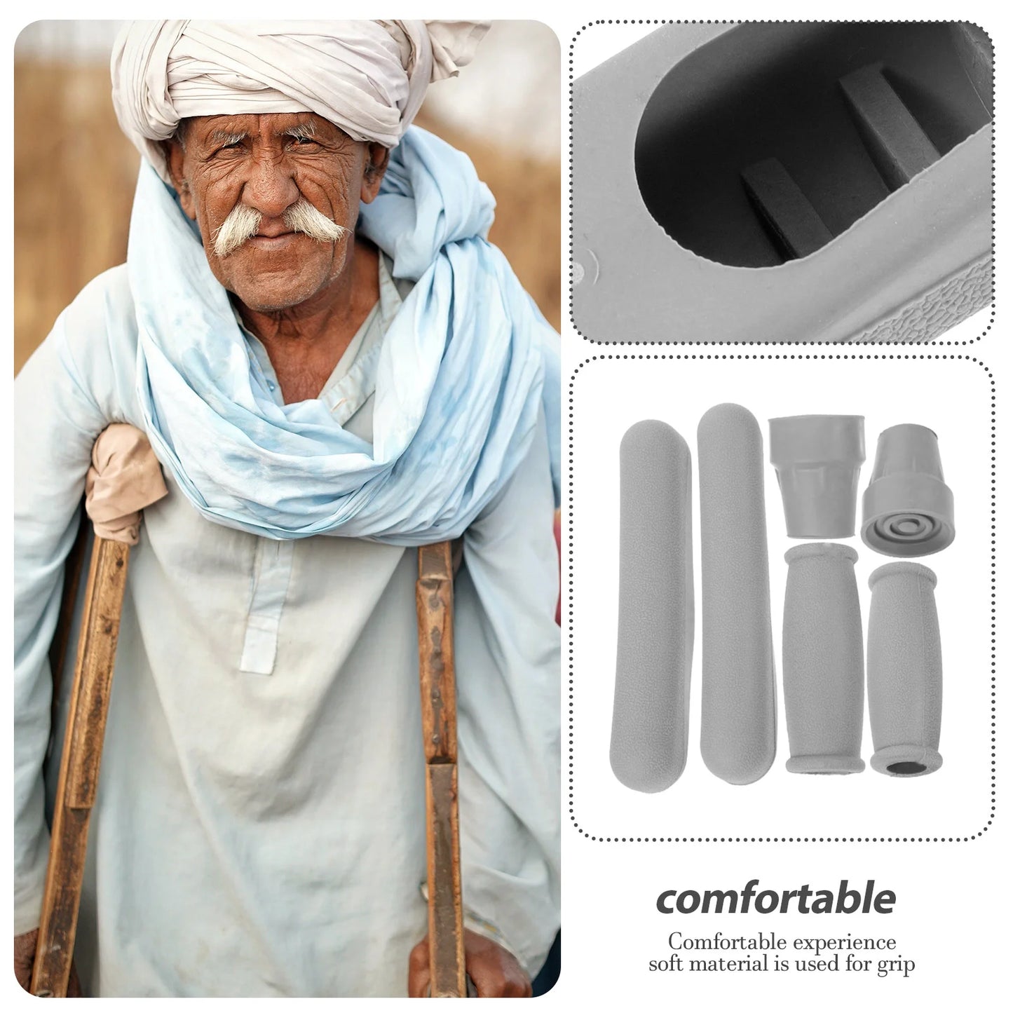 Replacement Crutch Kit Underarm Hand Grip Comfortable Feet Cap Walking Crutch Pad Anti Slip Crutch Handle Covers Protective Hand