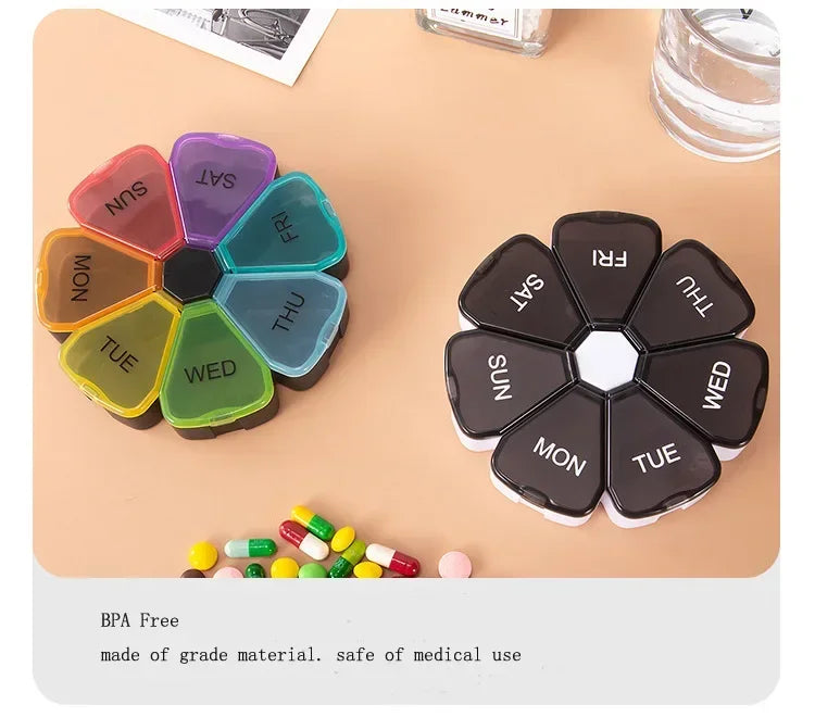 7 Days Round Portable Medicine Pill Box New Mini Small Travel Vitamin Cases Container Organizer Storage Tablet Fish Oils Tools