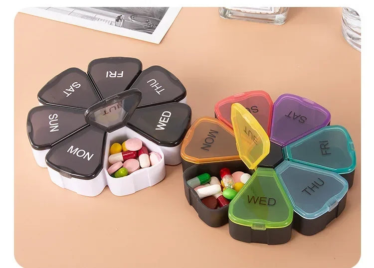 7 Days Round Portable Medicine Pill Box New Mini Small Travel Vitamin Cases Container Organizer Storage Tablet Fish Oils Tools
