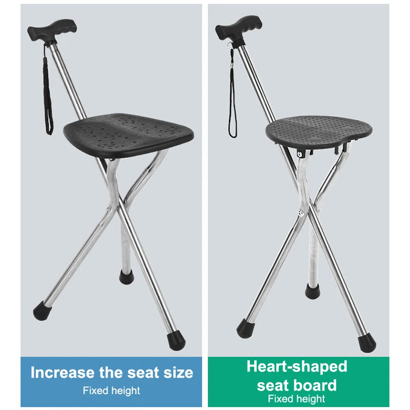Telescopic Crutch Chair, Three-Legged Walking Stick, Folding Cane Stool, Multi-Functional Elderly Aid With Stability