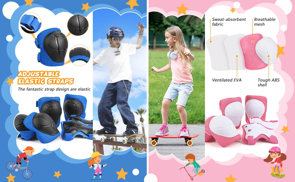 6pcs Protective Gears Set for Kids Children Knee Pad Elbow Pads Wrist Guards Child Safety Protector Kit for Cycling Bike Skating