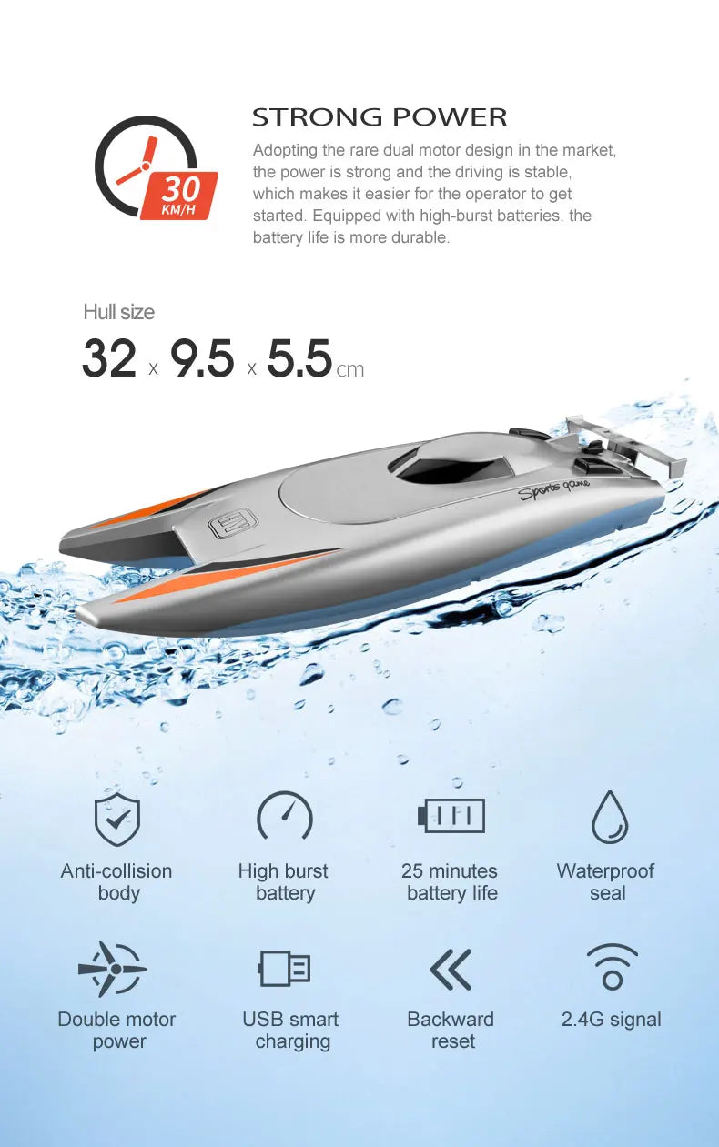 2.4G RC High Speed Racing Boat Waterproof Double Motor Remote Control Professional Speedboat 805 Gifts Toys for boys