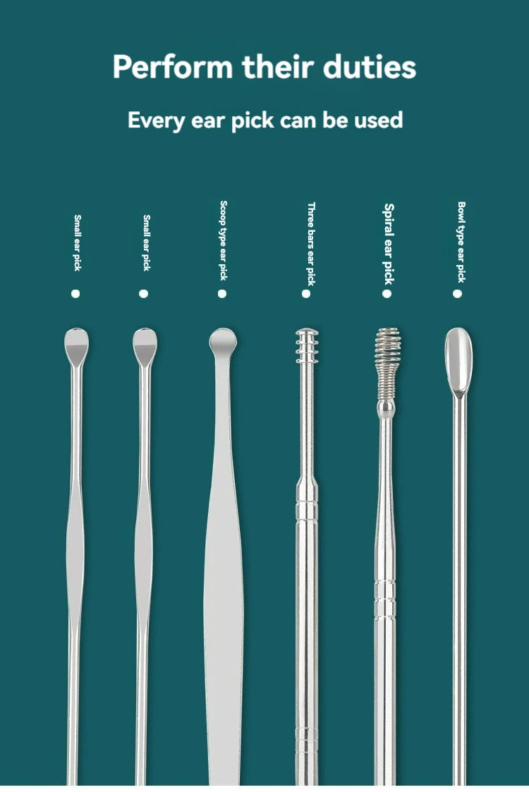 Ear Pick Six-piece Set Ear Cleaning Ear Picking Earpick Convenient Portable Portable Ear Pick Household Portable for Adults