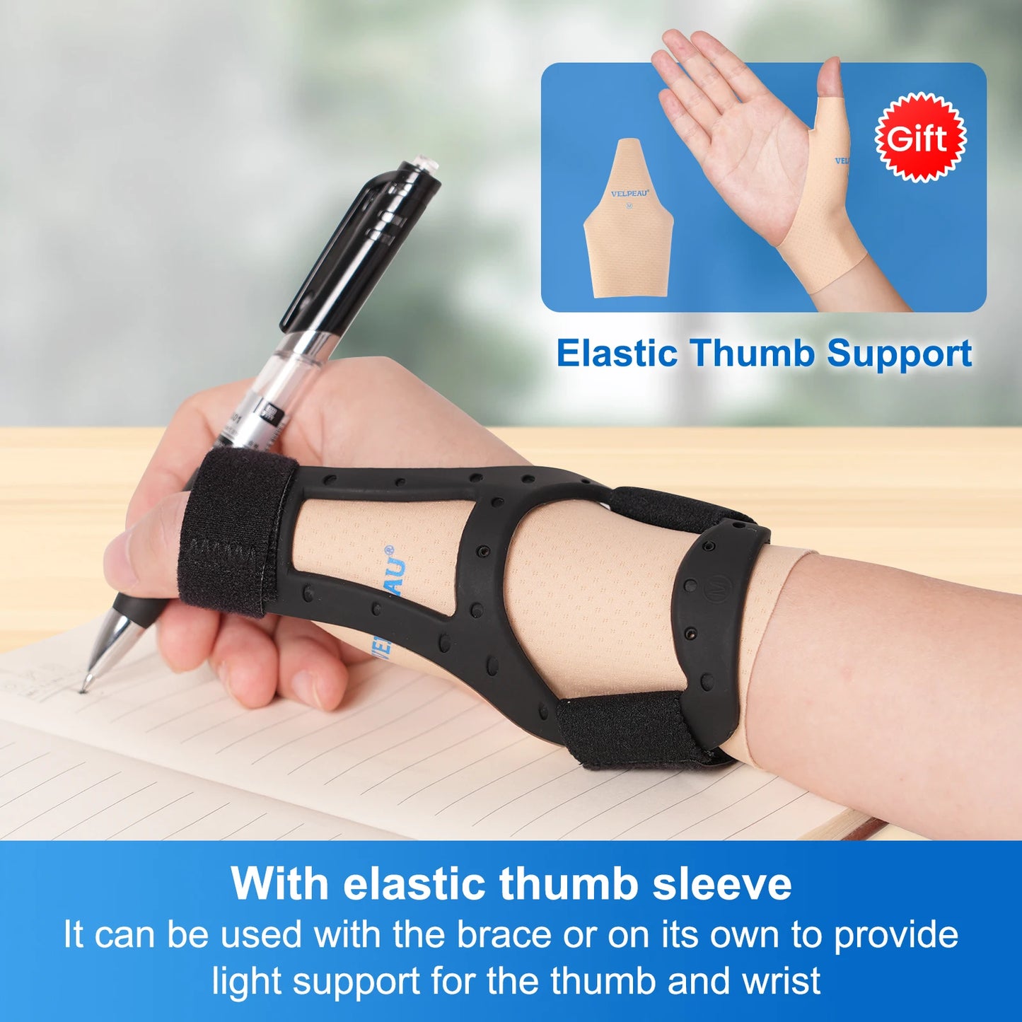 VELPEAU Waterproof Thumb Brace for Arthritis Pain and Support, Semi-rigid Silicone Thumb Splint for De Quervains Tenosynovitis