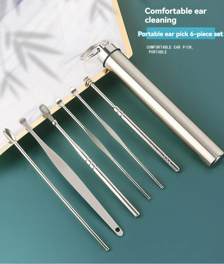 Ear Pick Six-piece Set Ear Cleaning Ear Picking Earpick Convenient Portable Portable Ear Pick Household Portable for Adults