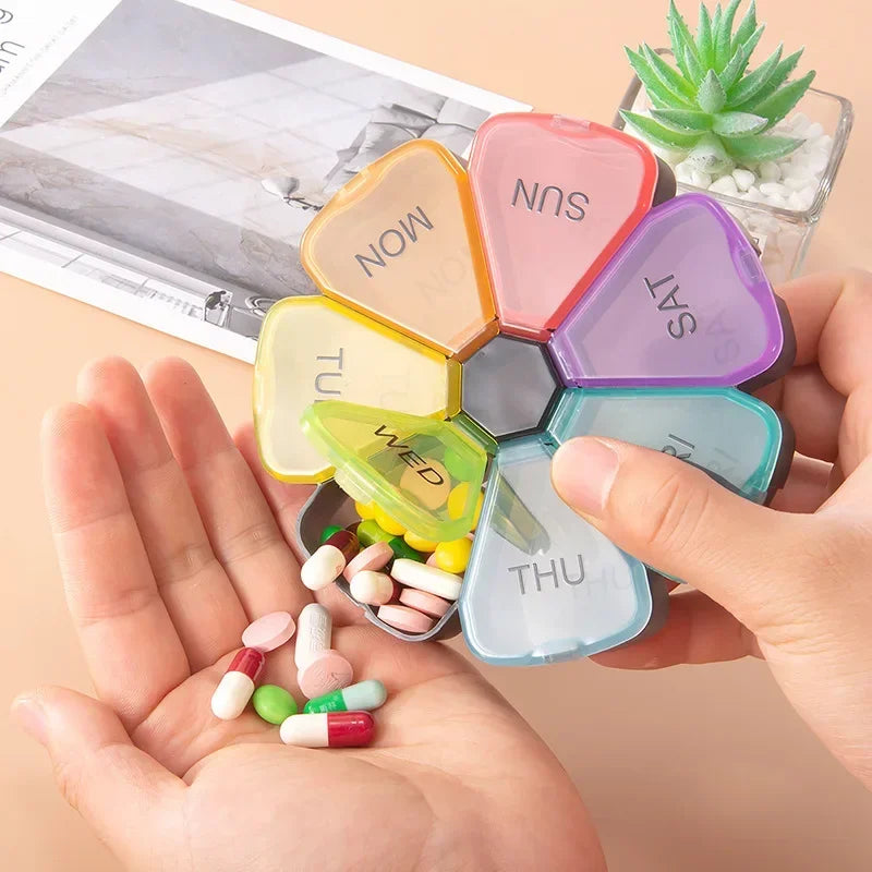 7 Days Round Portable Medicine Pill Box New Mini Small Travel Vitamin Cases Container Organizer Storage Tablet Fish Oils Tools