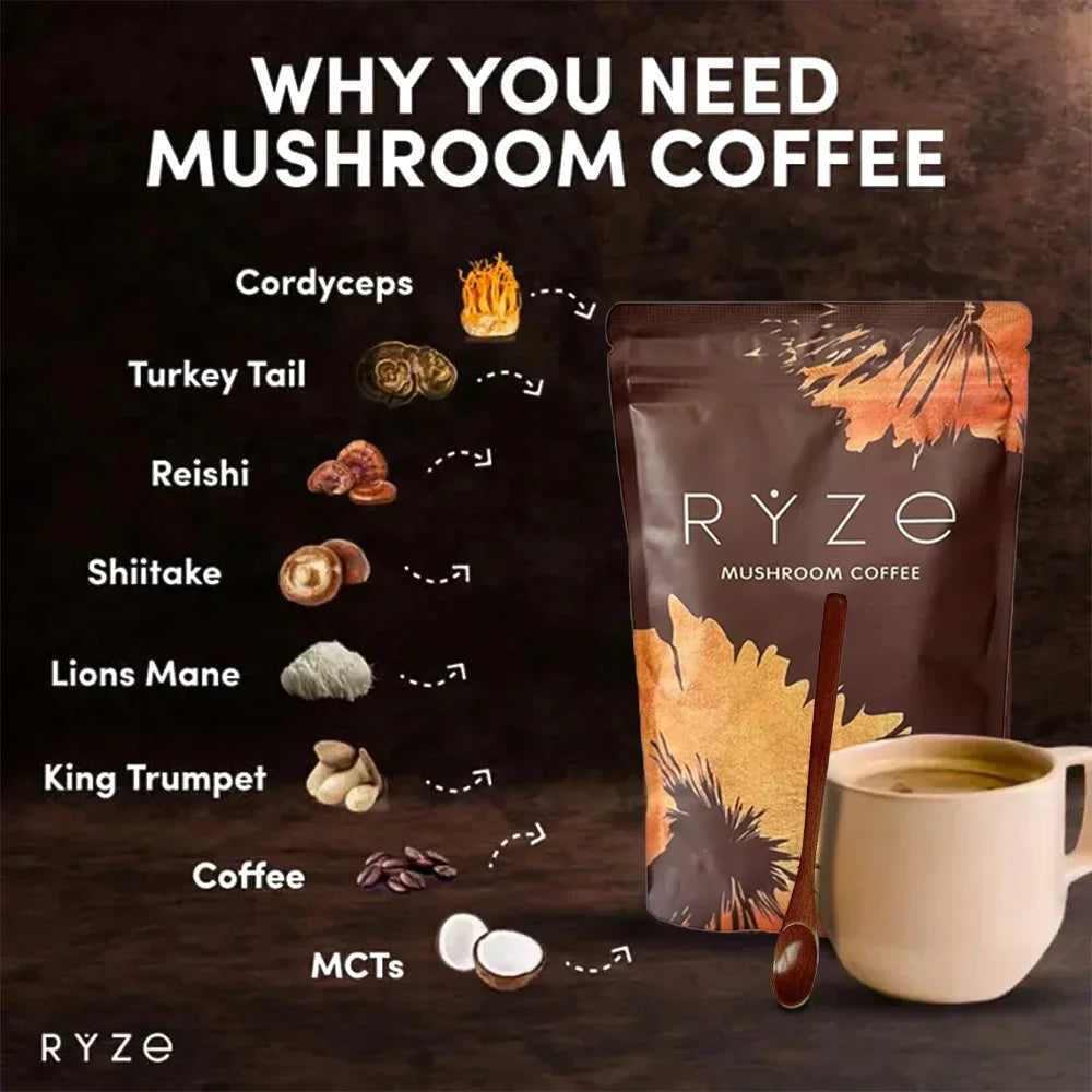 Organic Mushroom Coffee - Shiitake, Cordyceps, Supports Immune, Focus, Concentration, Stress, Digestion & Energy - 1 Pack